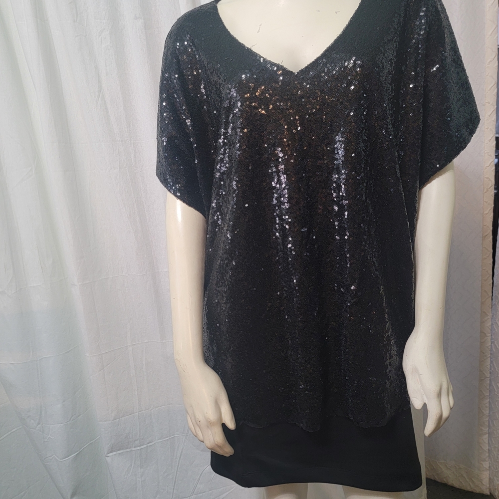 Avenue Black Sequin Blouse With Cutout Back - Picture 7 of 14
